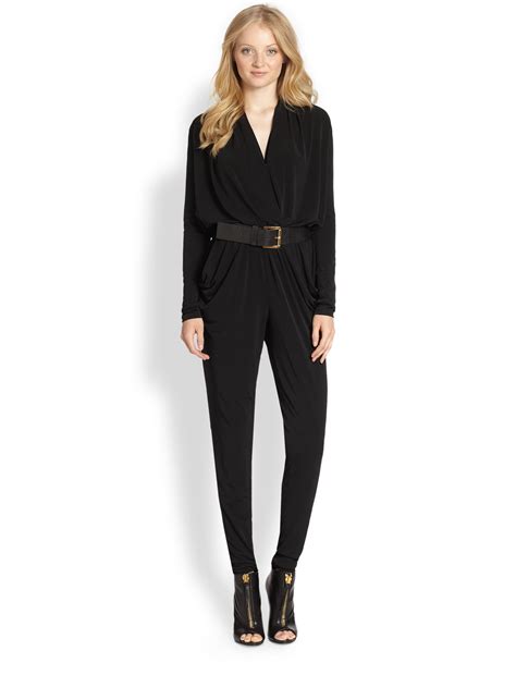 michael michael kors jessilyn belted surplice knit jumpsuit black|Michael Kors jumpsuits.